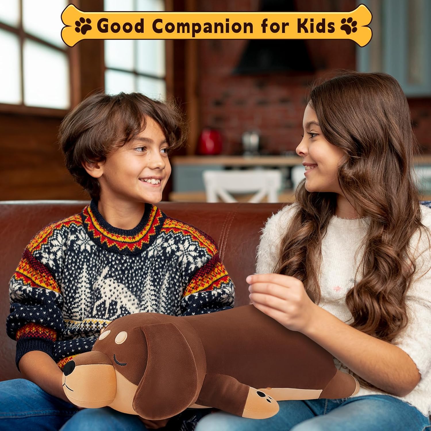 Auspicious beginning 19'' Large Dachshund Dog Plush Stuffed Animal- Cute Weiner Dog Plush Pillow Plushies, Big Dachshund Plush Toy, Cute Hugging Weiner Dog Stuffed Animal Birthday Gifts