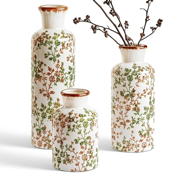 Vintage Botanical Ceramic Vase Set
