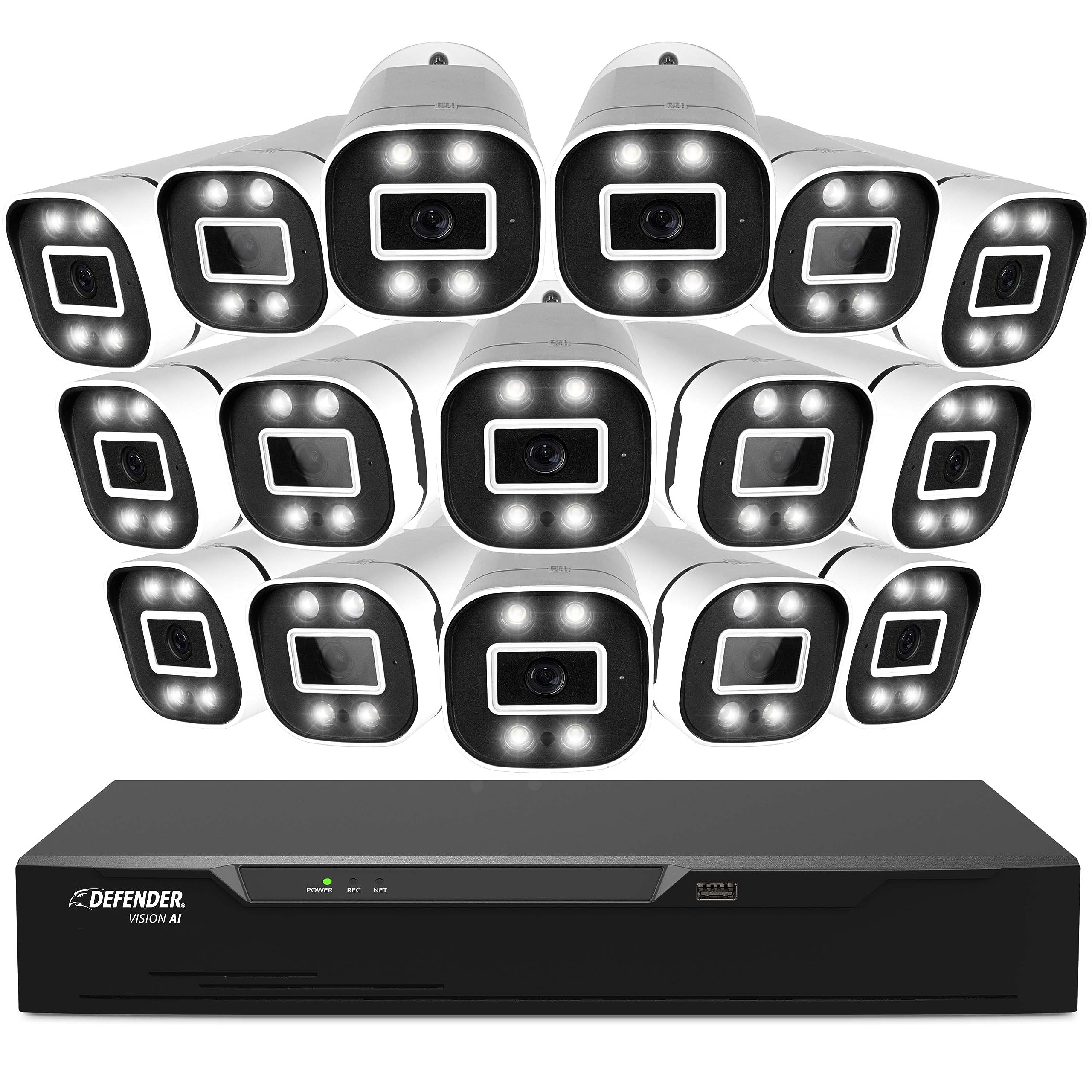Defender 4K 8MP Ultra HD Vision AI Smart Artificial Intelligence Wired 2TB 16 CH DVR Security System with 16 Deterrence Cameras,Human & Vehicle Detection,Color Night Vision,Spotlight & Free Mobile App