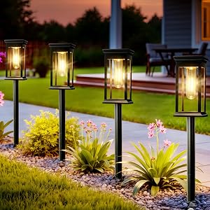 JOYCREATOR lampă solară de grădină LED de exterior, foarte luminoasă, 6 bucăți, 800 mAh, rezistentă la apă IP65, pentru balcon, curte, alee, decor sau cadou