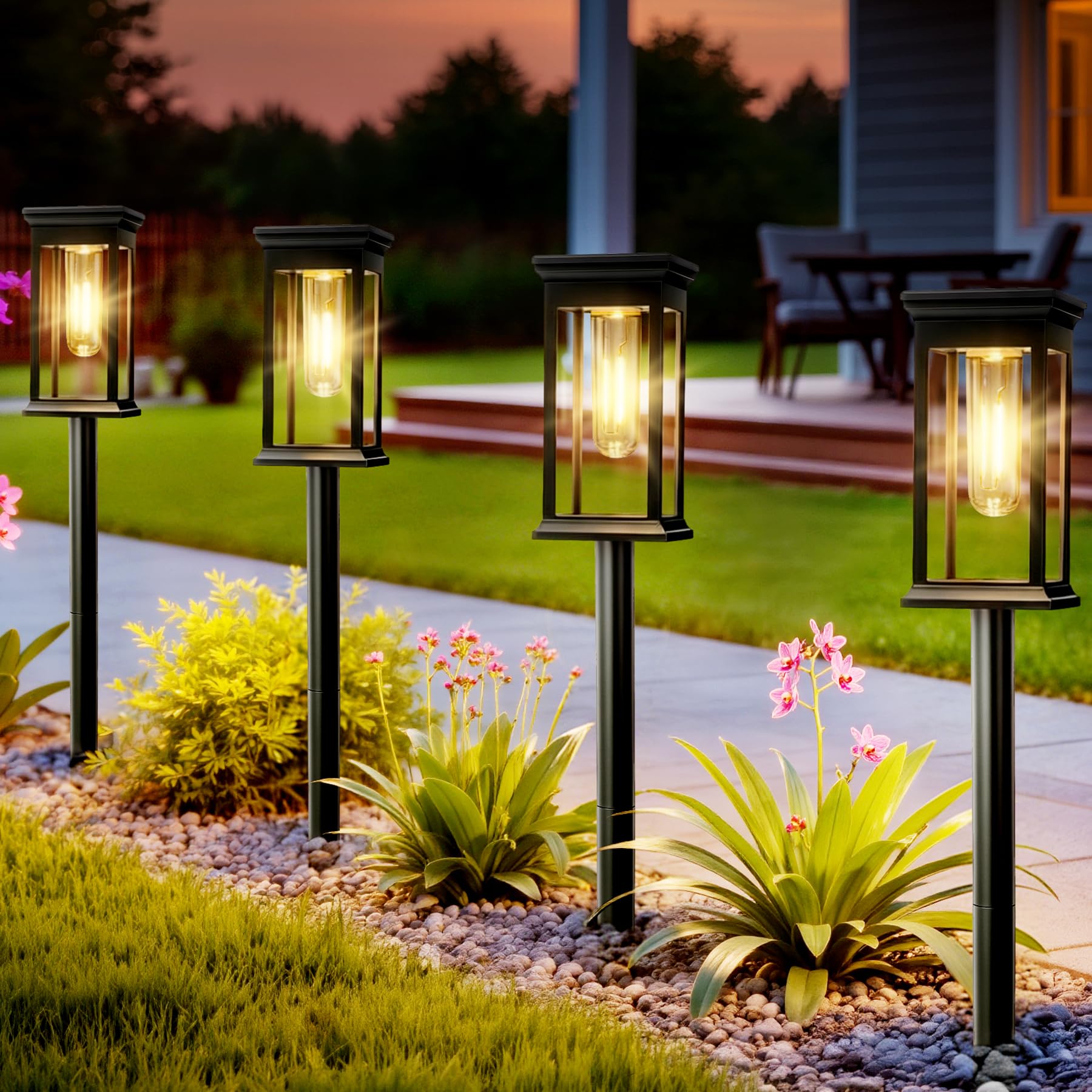 JOYCREATOR Groß Solarlampen für Außen Garten 4 Stück, 800 mAh Superhell Warmweiß Moderne Garten Solarleuchten mit IP65 Wasserdicht, LED Gartenleuchten Solar 41/65 cm