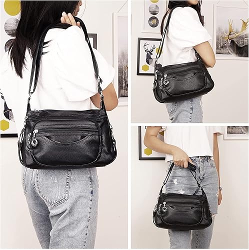 Miniatura 7 de NOTAG Bolsos cruzados de cuero para mujer, bolsos de hombro con múltiples bolsillos, bolsos de viaje grandes