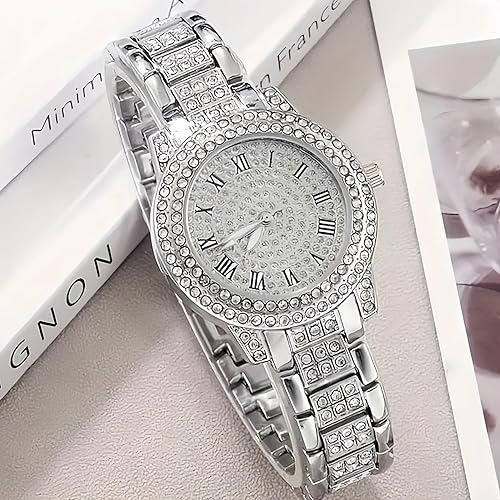 Miniatura 5 de Reloj de pulsera para mujer con diamantes de imitación de diamantes de imitación de cuarzo y cristal de acero inoxidable para mujer