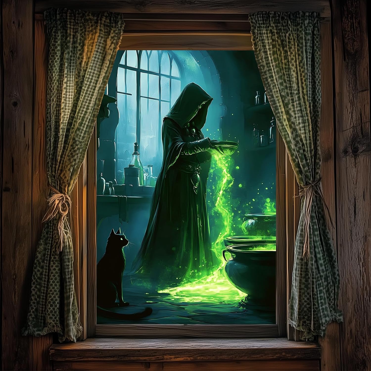 ハロウィン ウィンドウフィルム 31x47インチ 魔女 ウィンドウステッカー ハロウィン 窓 しがみつくポーション グリーン グロー