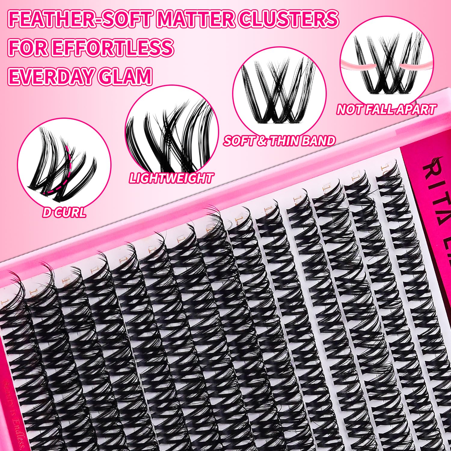 RITALASH Lash Clusters DIY Cluster Lashes Individual Lashes Clusters Eyelash Extensions Wispy Fluffy Lash Extension False Eyelashes Thin Invisible Lash Band(WL2-5,10-18mm) - Image 2