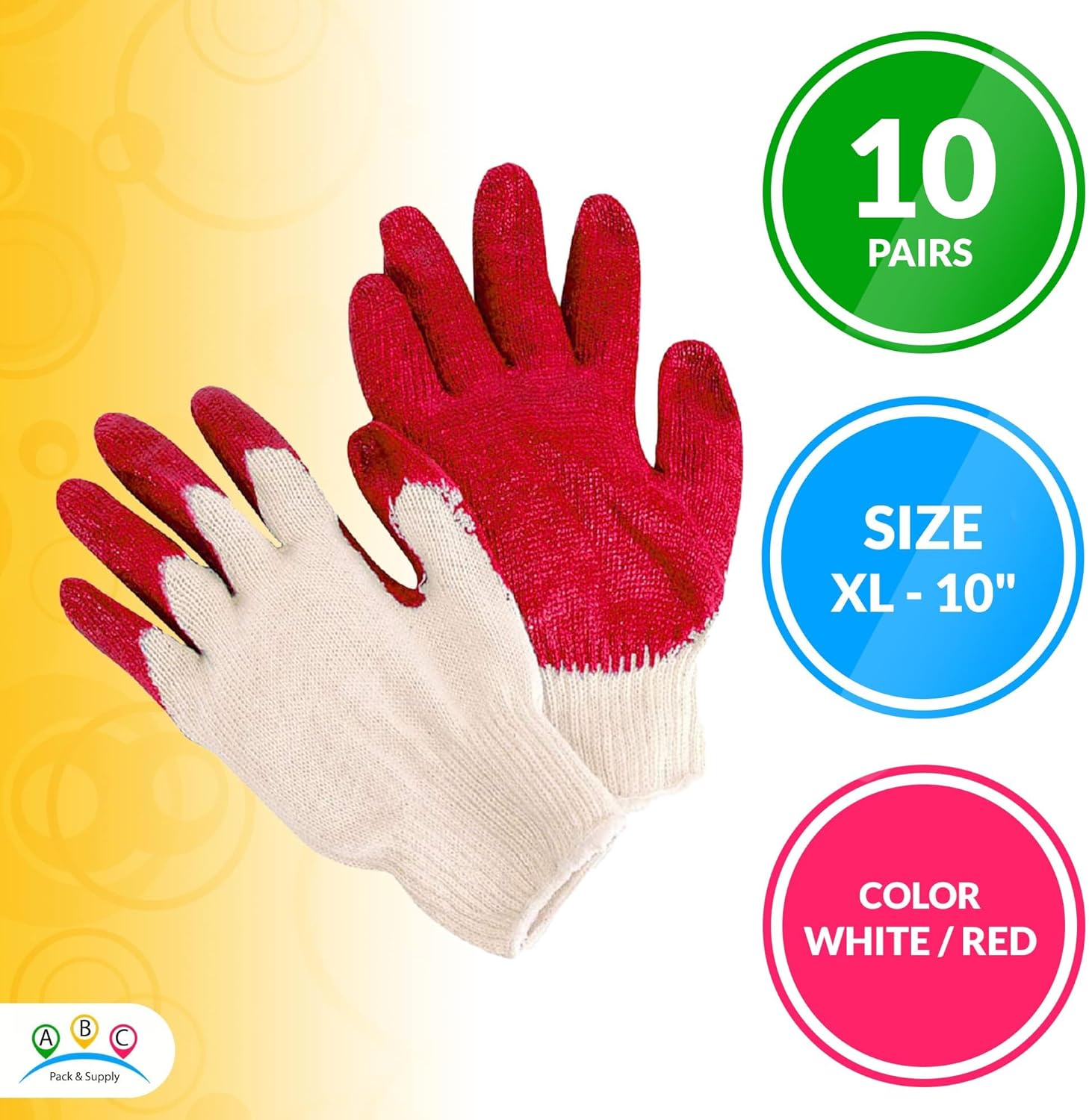 AMZ Latex Coated Work Gloves. Poly and Cotton Work Gloves Latex Coated Palms. Heavy Duty Latex Coated String Knit Gloves