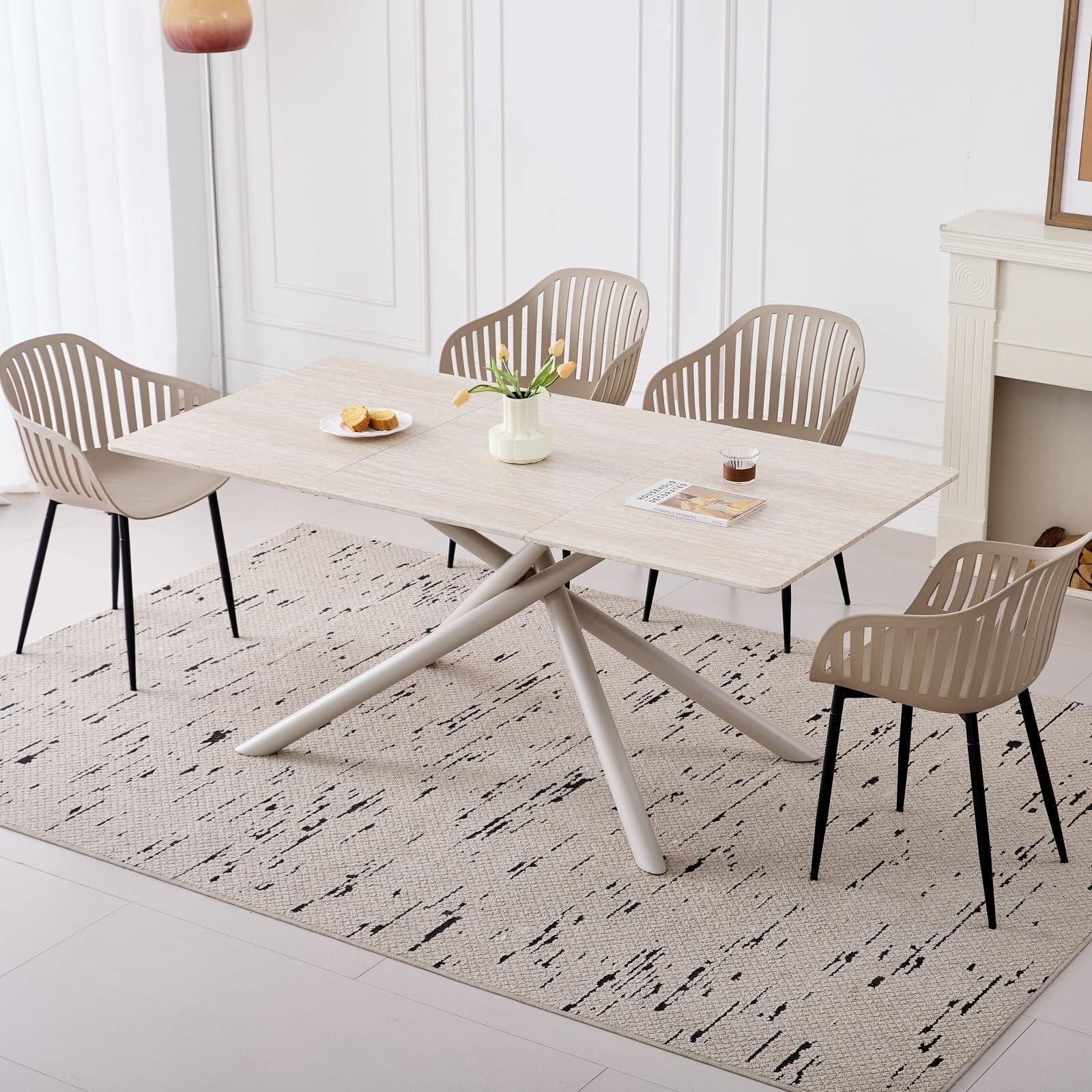 GrandCA HOME Set di 8 Sedie da Pranzo Moderne, Sedia da Cucina con Braccioli, con Schienale cavo Verticale e Gambe in Metallo Nero, Adatte per Soggiorno, Balcone, Ufficio - Cachi