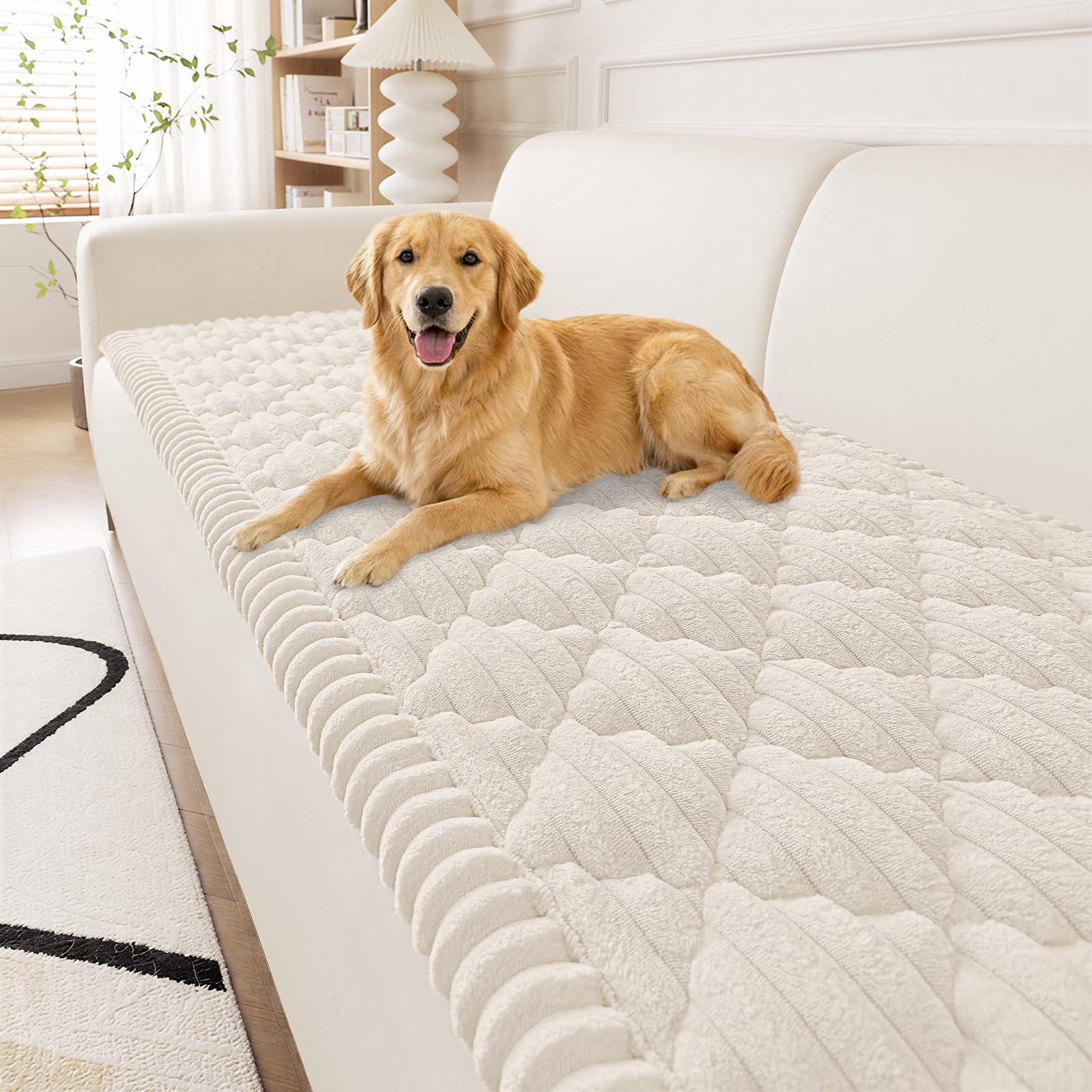 Photo 1 of Smiry Pet Couch Covers for Dogs Washable, Non-Slip Fuzzy Couch Covers for 3 Cushion Sofa Pet Friendly, Soft Thick Furniture Protector Sofa Slipcover Mat for Dogs (White, 27.6" x 59")