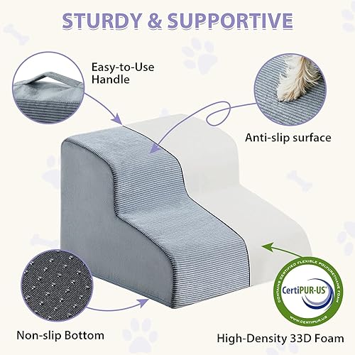 Miniatura 5 de Escaleras para perros pequeños, rampa para perros de 2 escalones para sofá, escaleras para mascotas con espuma de alto apoyo y parte inferior