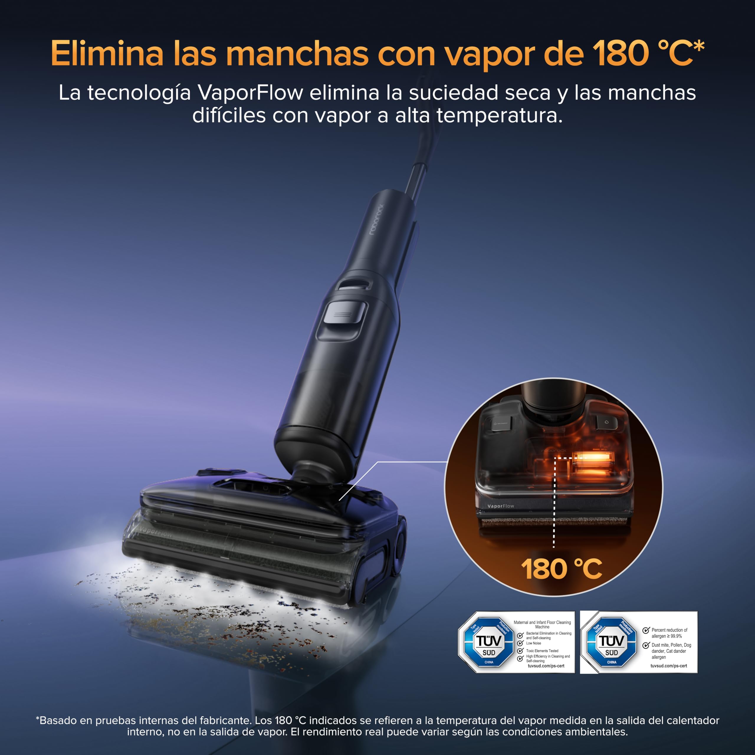 roborock F25 Ultra Aspiradora en seco y húmedo, mopa inalámbrica a Vapor de 180°C, mopa con Agua Caliente de 86°C, Todo en uno, autolimpieza, diseño Plano de 180°, Ruedas con Asistente de IA