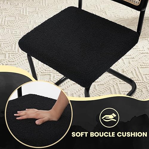 Miniatura 6 de Juego de 2 sillas de comedor modernas, diseño moderno de mediados de siglo, marco de cromo pulido, asiento tapizado, color negro