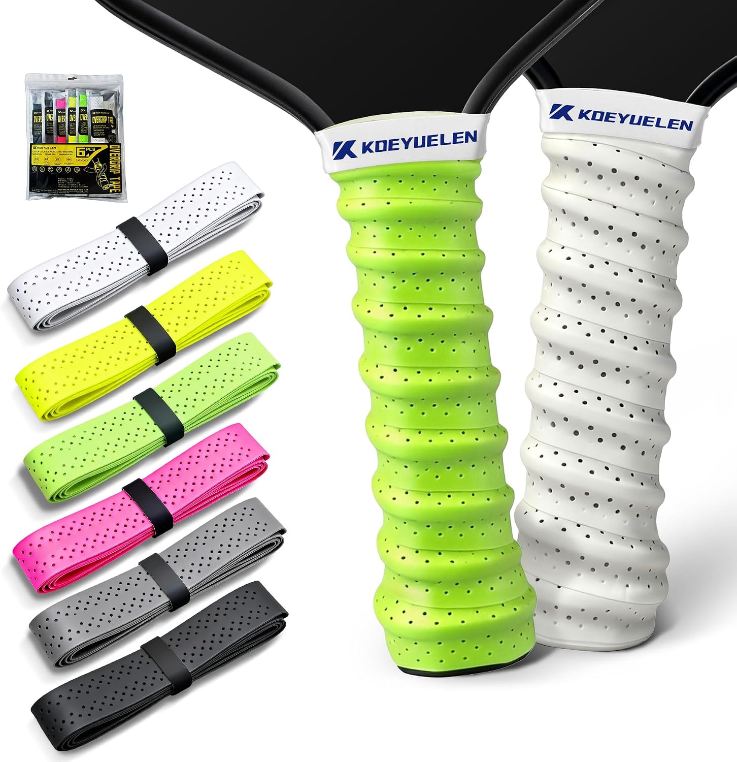 Ribbed Pickleball Overgrip Tape, Non-Slip Sweat-Wicking Racquet Grip for Pickleball/Tennis/Badminton