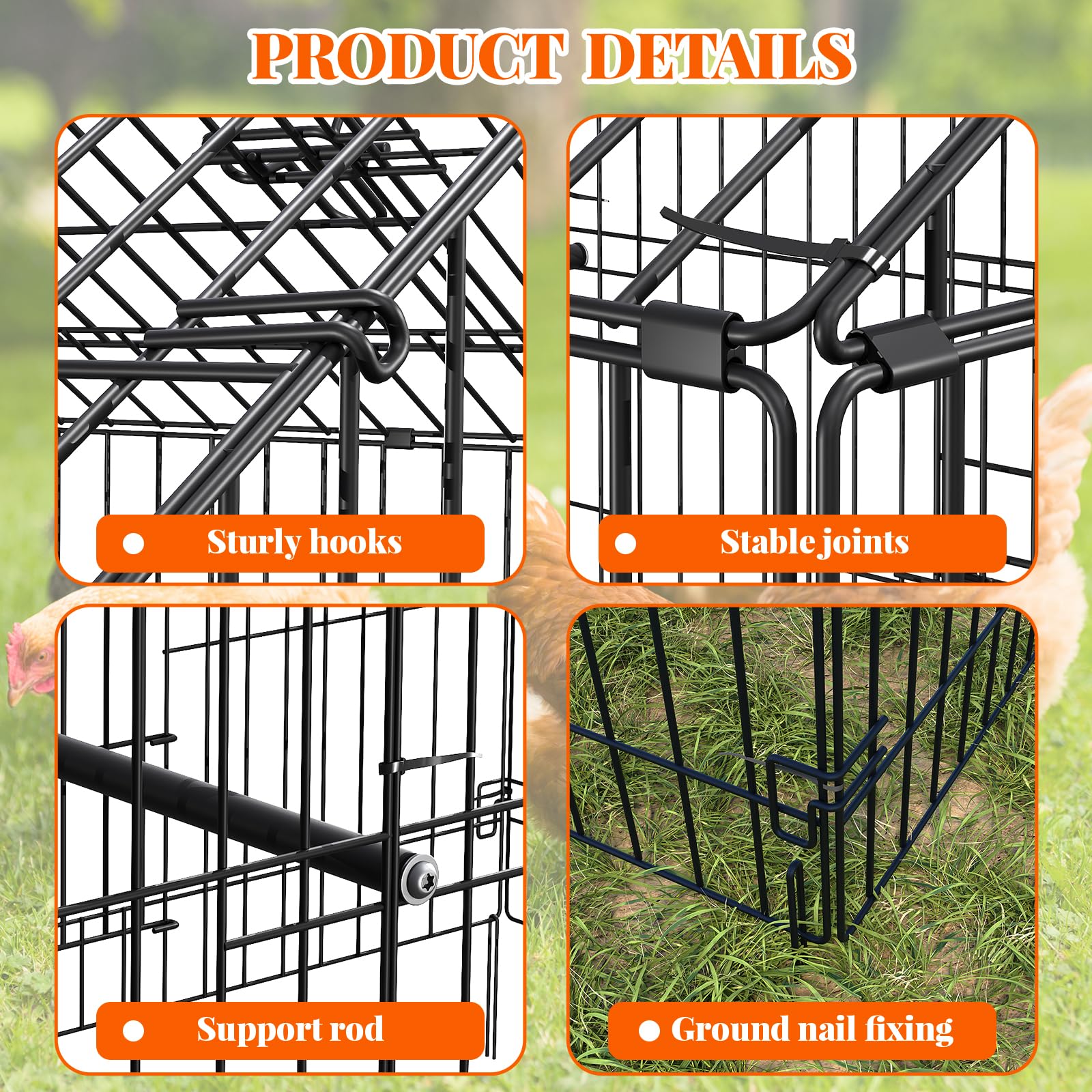 Hühnerstall aus Metall, 3,3x1x1m Großer Freilaufgehege mit Sicherheitsschloss & Wasserdichtes Dachabdeckung, Freigehege mit 4 Türen & 1 Fenster, Hühnerhaus Outdoor für Vogelkäfig & Weitere Kleintiere