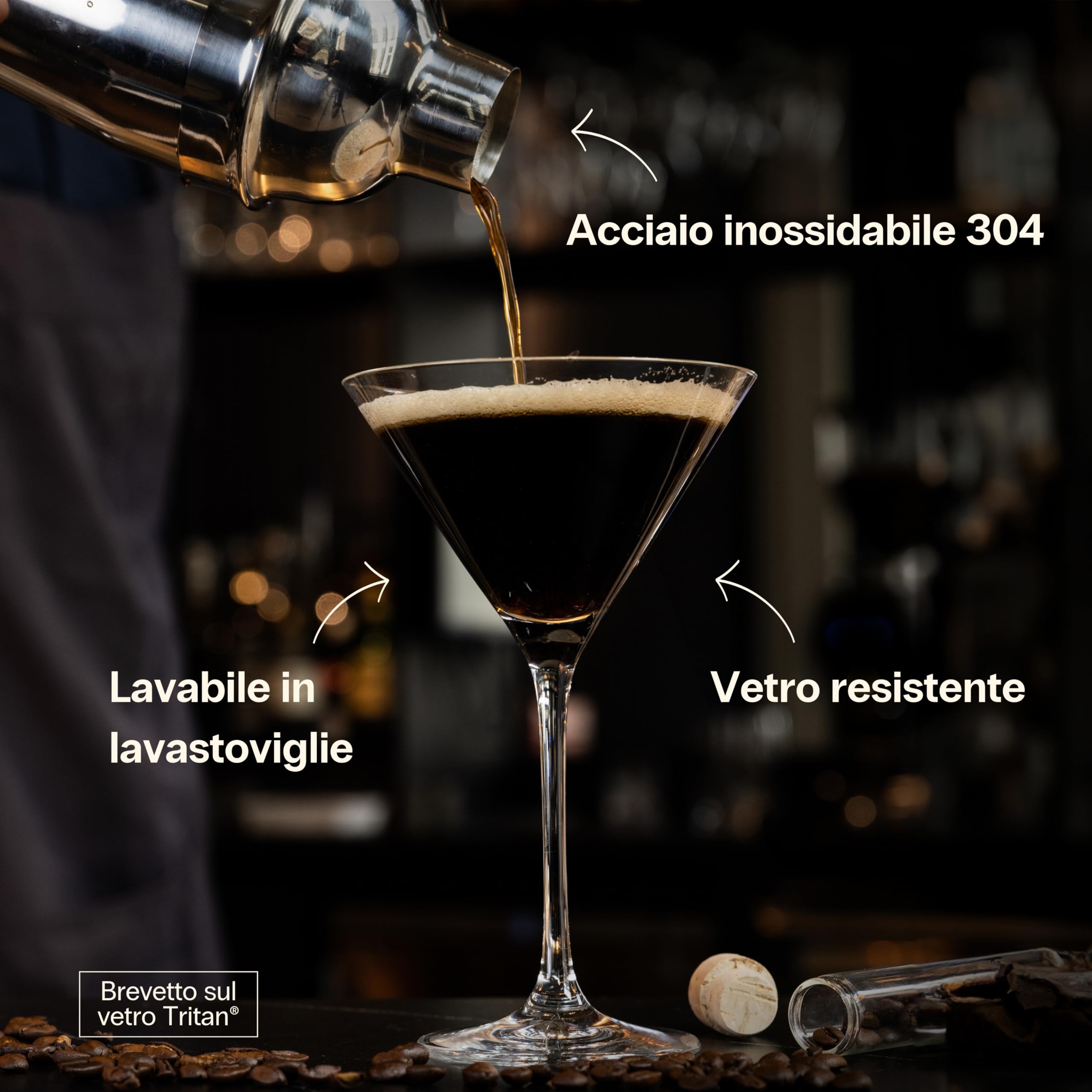 Cocora Martini Cocktail Set Regalo | Set Barman da 8 Pezzi | Kit Cocktail | Shaker Cocktail | Dosatore Cocktail | Bicchieri Cocktail | Cucchiaio Cocktail | Idea Regalo | Eco Friendly (Rose)