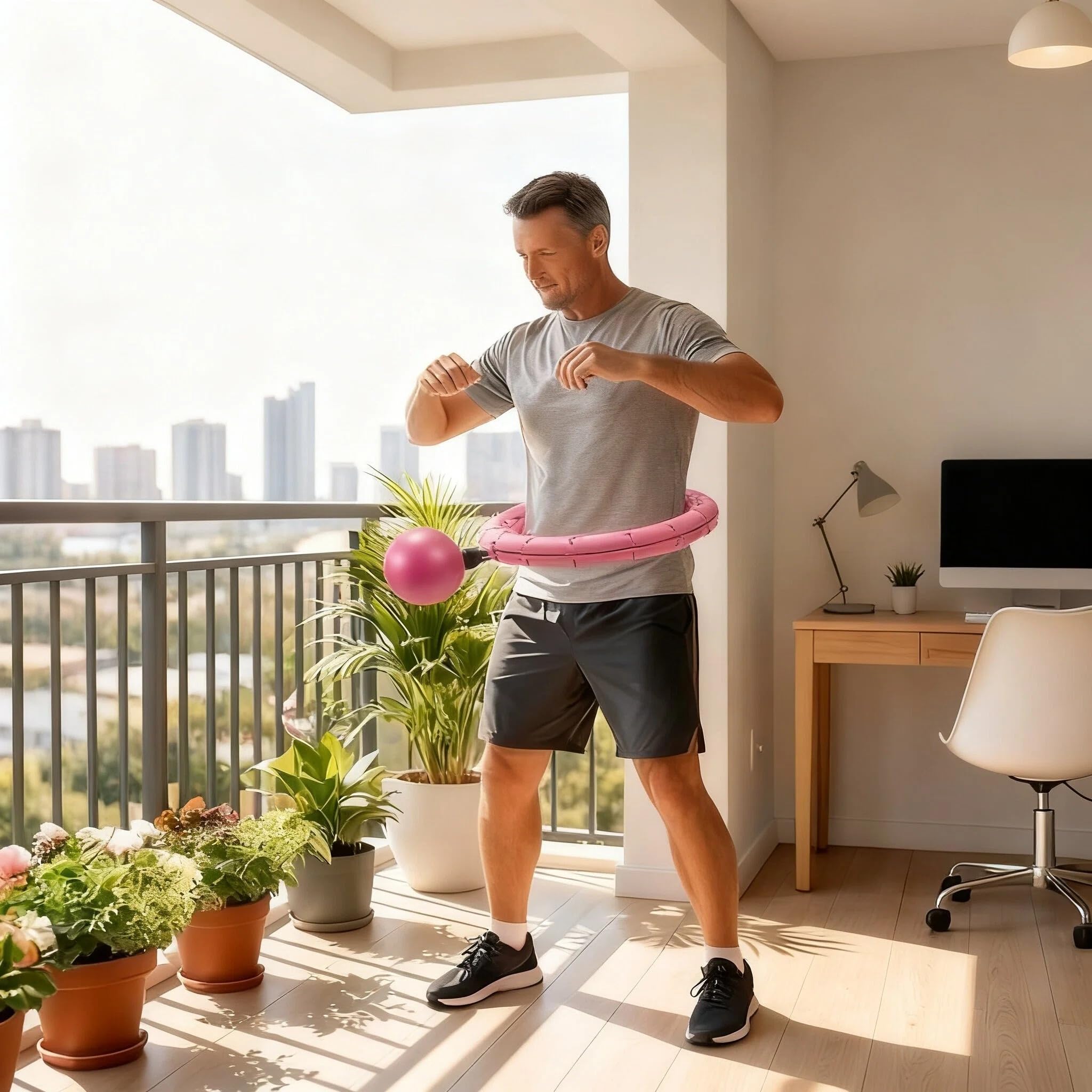 Hula Hoop Infinity - Aro de fitness de ABS rosa para pérdida de peso de | Smart Workout Hula Circle, 28 nudos desmontables ajustables hasta 60 pulgadas, ABS duradero para mujeres y principiantes