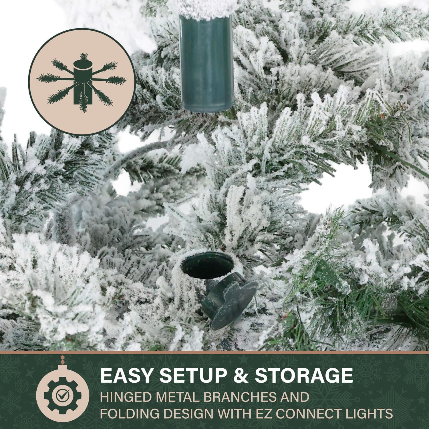 Warm white LED lights on flocked tree