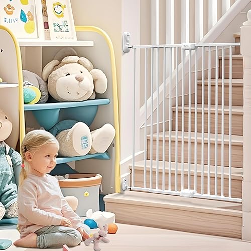 Miniatura 6 de Puerta abatible ajustable de seguridad para bebés, puerta de metal montada en hardware para escaleras y puertas, pestillo seguro para niños y