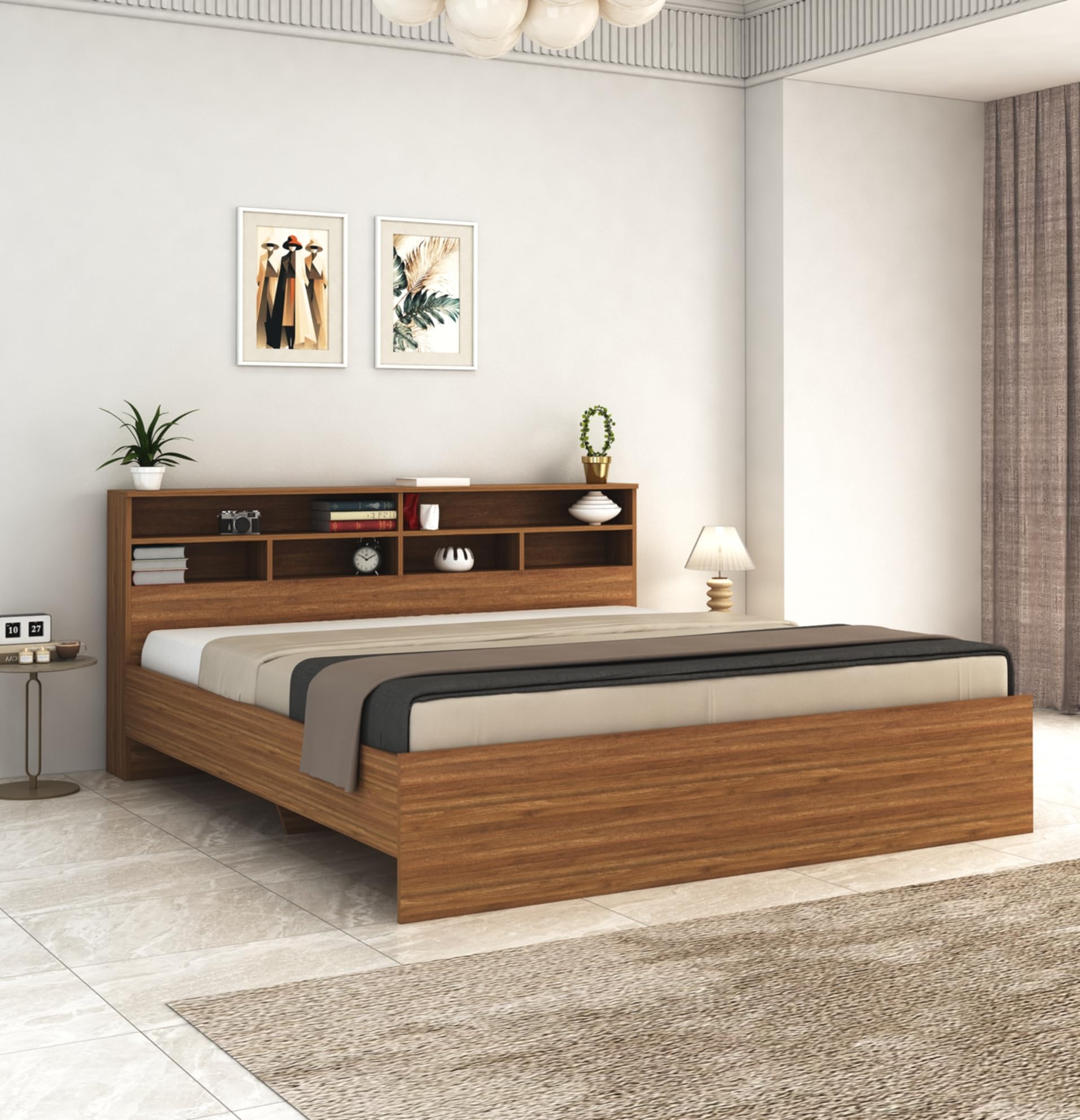 DesignFit Engineered Wood King Size Bed Without Storage | Wooden Double Bed Cot Palang Furniture for Bedroom, Living Room, Home and Hotel (Walnut Finish) 1 Year Warranty discount deal
