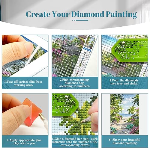 Miniatura 7 de YOYA Paquete de 2 kits de pintura de diamantes de paisaje de playa 5D para adultos, kits de arte de diamantes de playa para bricolaje, pintura de