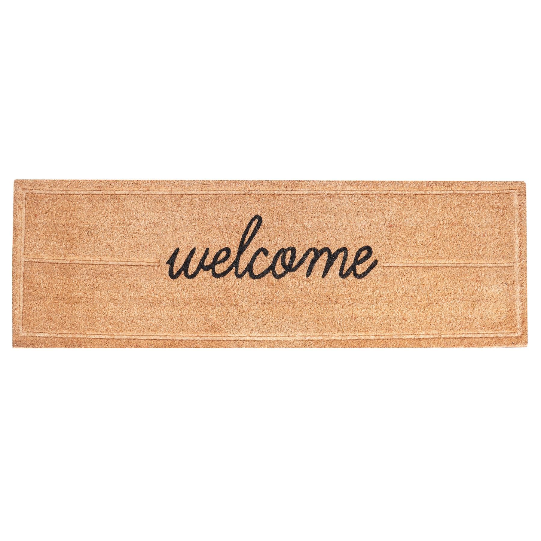 Roseley Large Embossed and Printed Coir Door Mat 40 x 125 cm Extra Long Heavy-Duty Hallway Entrance Runner Non-Slip Eco-Friendly Coconut Fibre for Indoor Outdoor Use [Welcome]