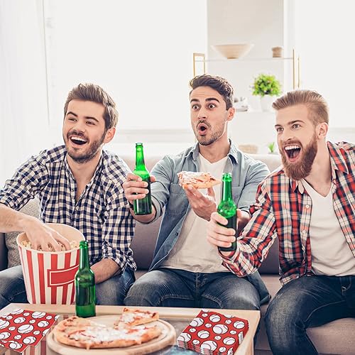 Miniatura 7 de Paquete de 80 servilletas de papel de béisbol desechables de 6.5 x 6.5 pulgadas, servilletas de almuerzo de béisbol rojas y blancas decorativas para