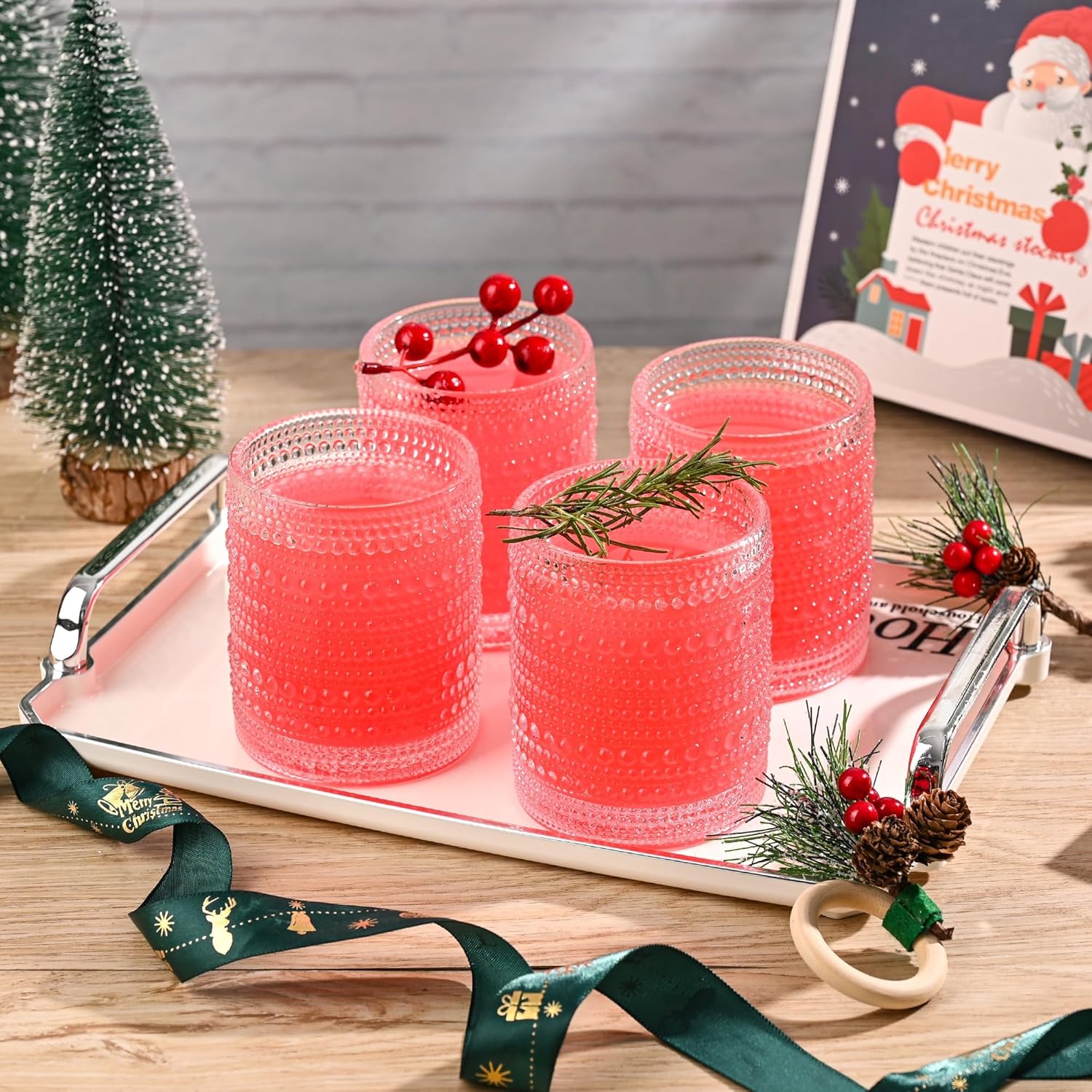 Set of 4 Hobnail Drinking Glasses,15.2 Oz Romantic Water Glasses, Clear Embossed Design Vintage Glassware, Cocktail Glasses, Beaded Drinking Glasses for Water, Beer, Juice(15oz+4") - Image 7