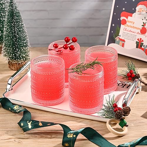 Miniatura 7 de Juego de 4 vasos de agua románticos de Hobnail de 15.2 onzas, cristalería vintage con diseño transparente en relieve, vasos de cóctel, vasos con