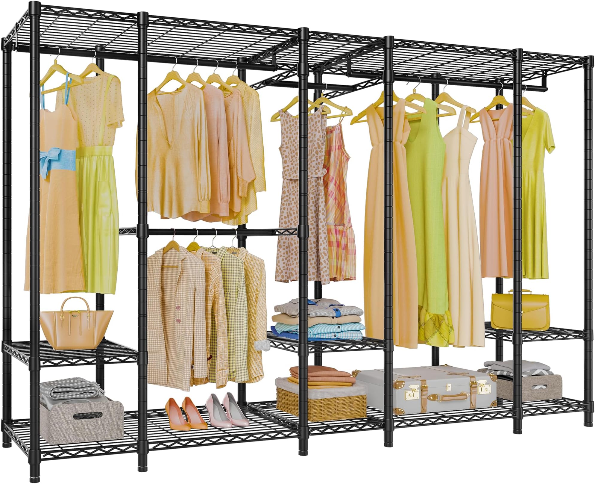 V50 Heavy Duty Clothes Rack, Extra Large Freestanding Garment Rack with Adjustable Shelves, Open Closet Storage System for Bedroom, Reach-in/Walk-in Closet, 1300 lbs Capacity, Black