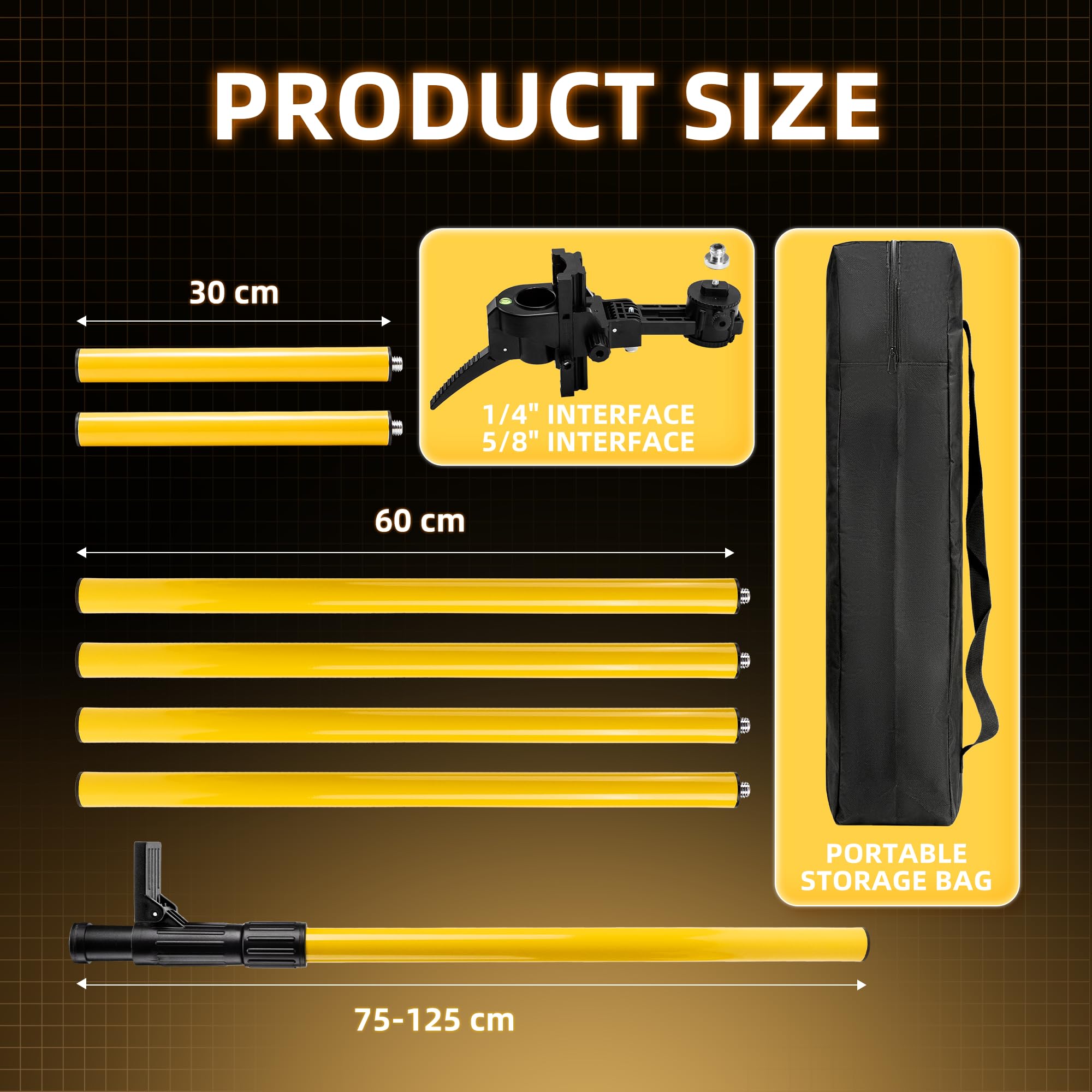 Barra Telescópica para Nivel Láser 4.2m Poste Láser de Piso a Techo Soporte Láser Ajustable con Rosca 1/4"-20, incluye Adaptador de 5/8"-11, Puntal Telescopico Extensible Hasta al Techo