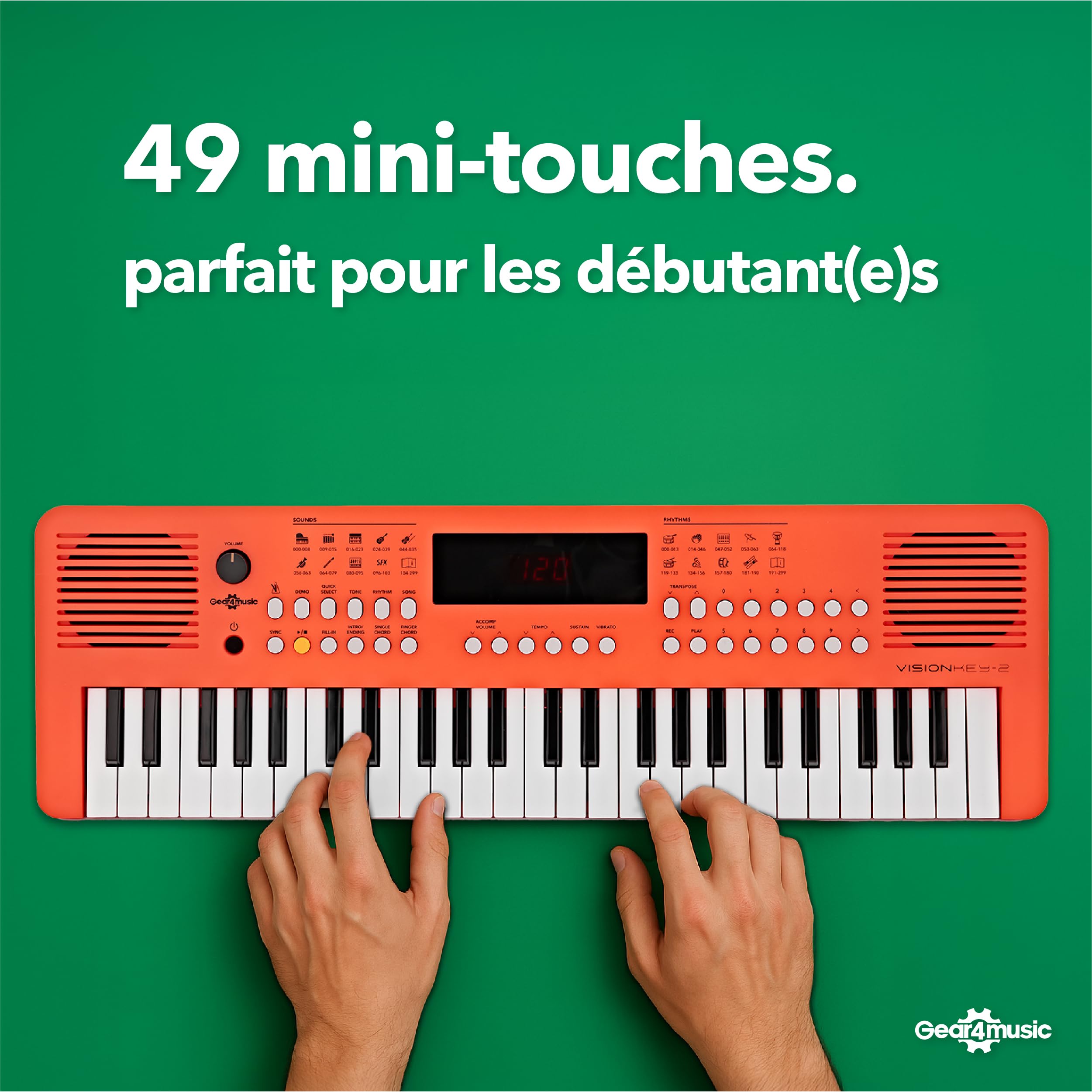 Clavier MIDI portable 49 touches - Mini clavier électrique de Piano, Orange | Pour Débutants et Passionnés de Musique, 49 Mini Touches, 300 Sons et Rythmes, MIDI USB, Sortie Casque, Piles ou USB