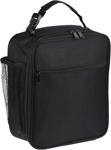 PATIKIL Lonchera aislada, lonchera impermeable con bolsillosasa, bolsa de almuerzo portátil para oficina, trabajo, picnic al aire libre, color negro