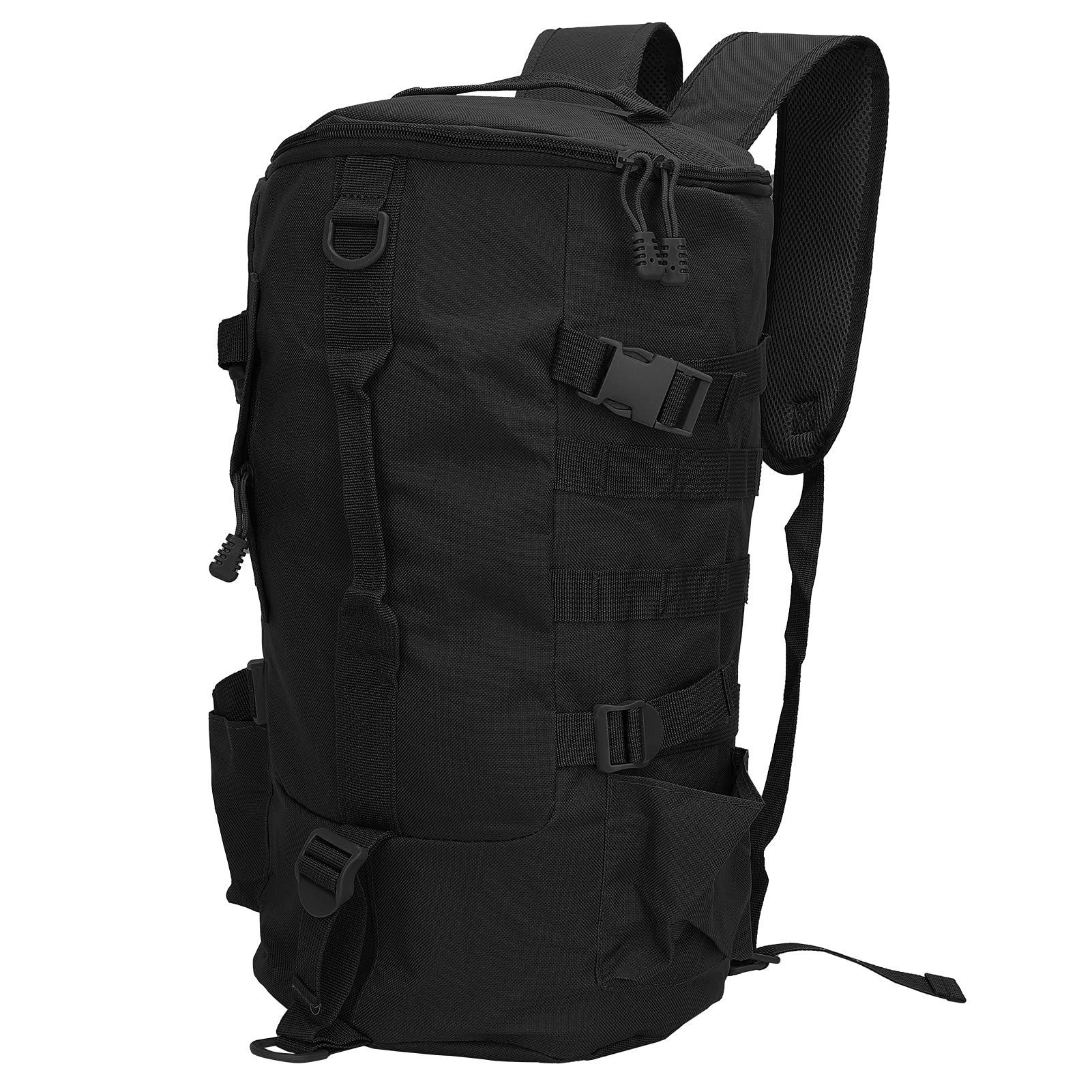 Mochila de pesca impermeable, gran capacidad portable cilíndrico bolsa de varilla de pesca con soporte de barra, equipado con cremallera de alta calidad para la carga de pescado (negro)