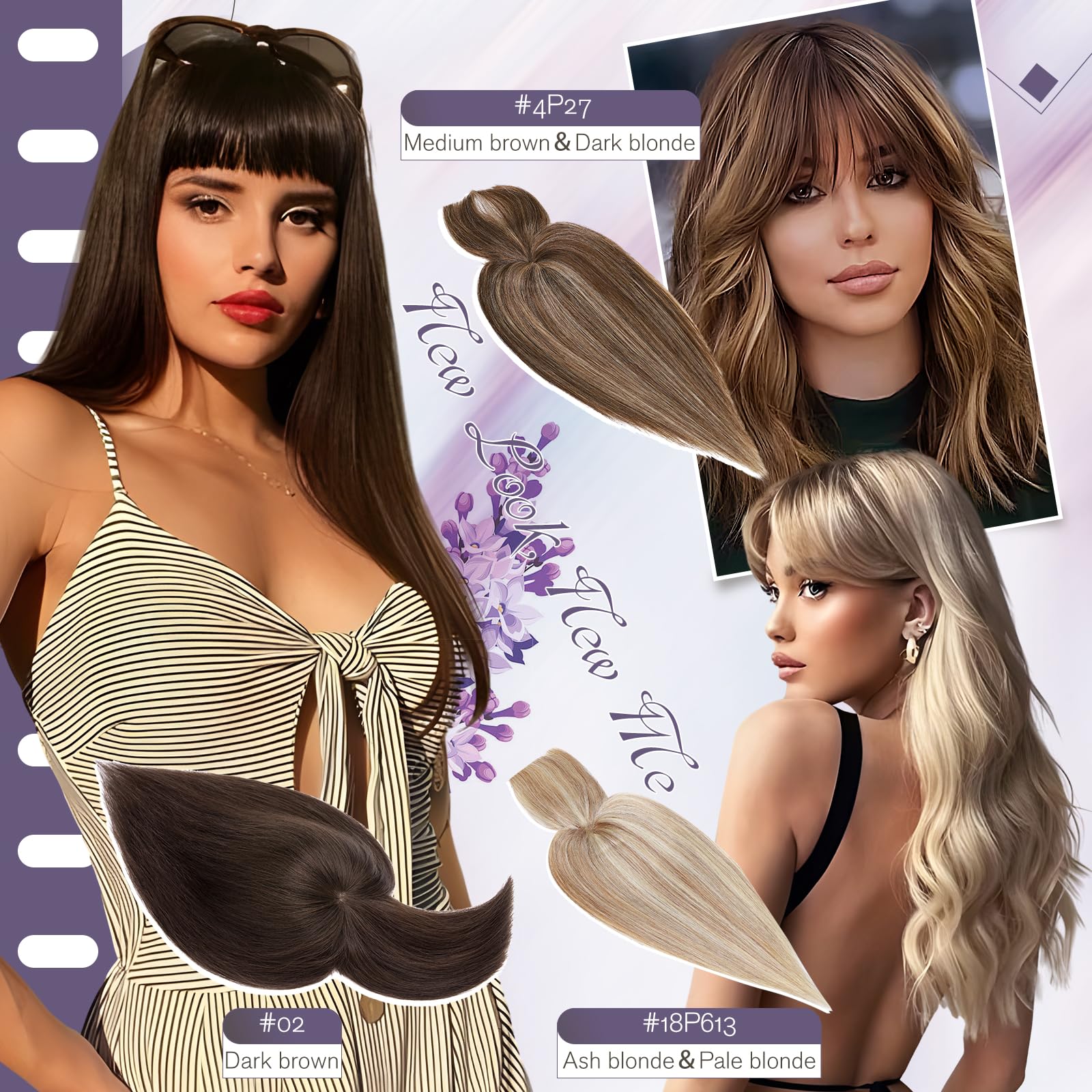 Elailite Hair Topper Donna Capelli Veri Clip 40cm #1B Nero Naturale Toupet Toupee Frangia Capelli Naturali Indiani Protesi 10cm*10cm con Mono 42g