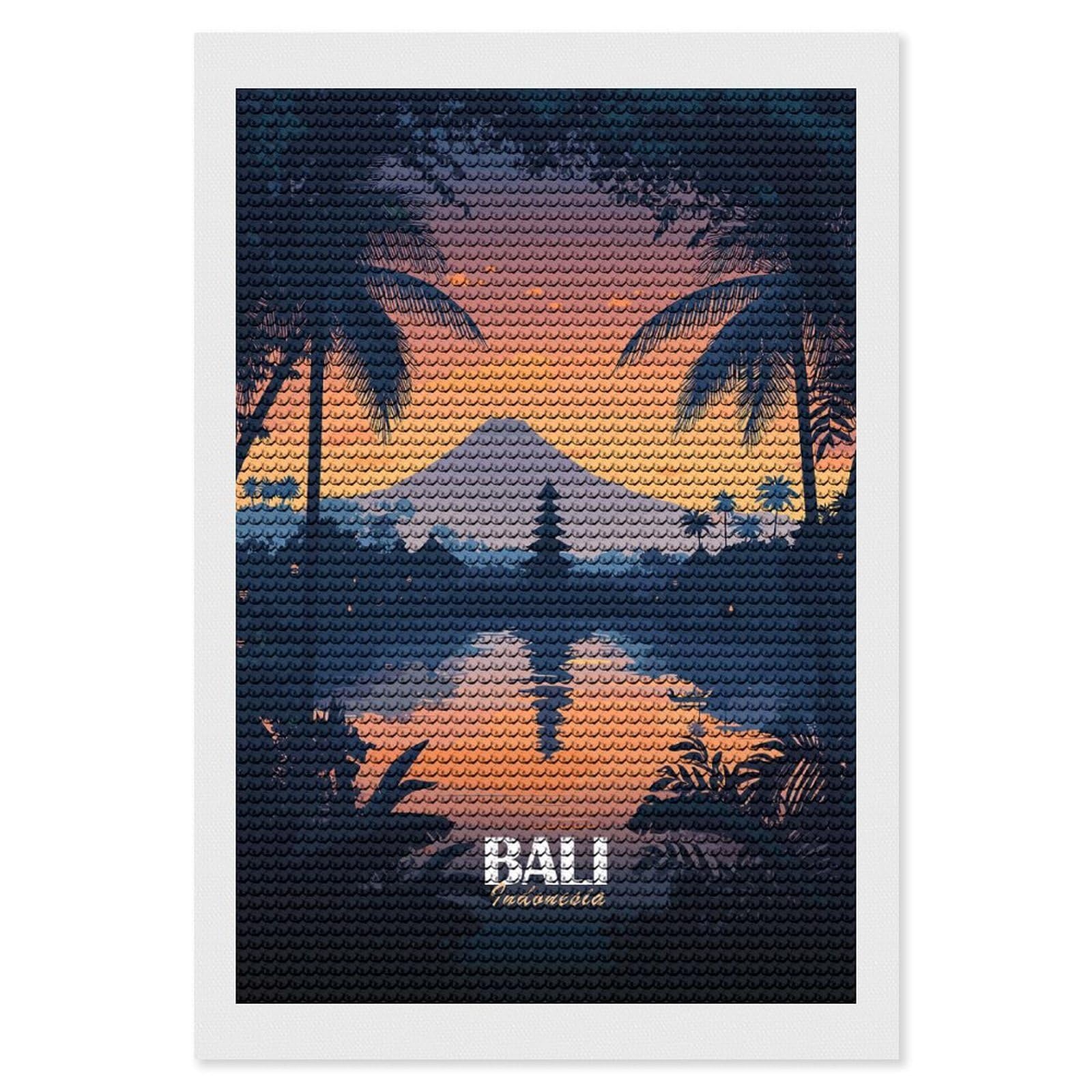 Junmoney Bali Indonesia Sunset Landscape Diamond Painting Canvas Set 8"x12", for Craft Lovers, Decorate Your Room, Festive Craft Gift, Vintage Style Decor