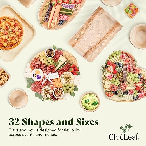 Miniatura 8 de Chic Leaf Bandeja rectangular de hoja de palmera  10 x 14 pulgadas, paquete de 10, natural  Bandeja compostable para embutidos y bandejas de fiesta