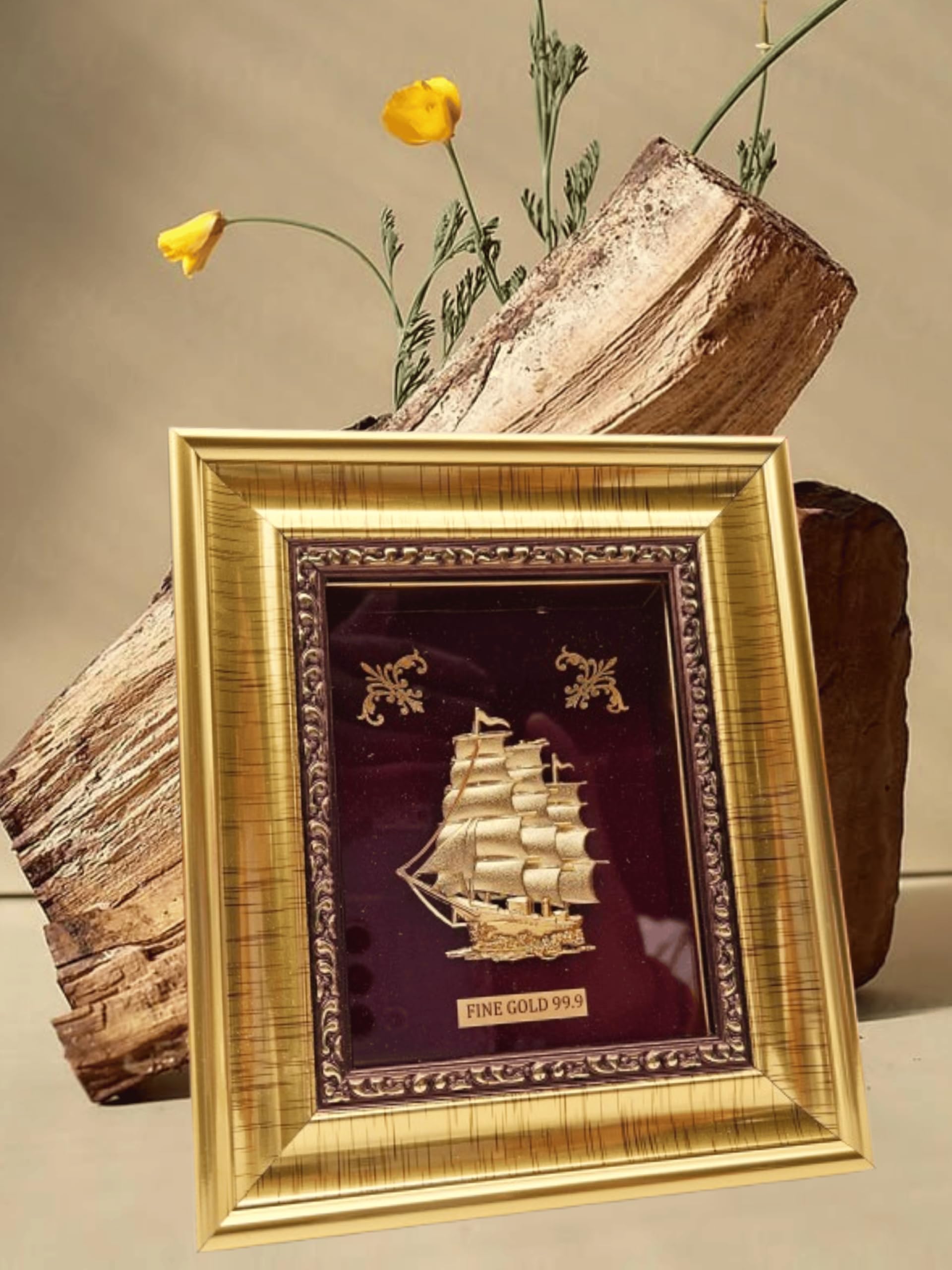 24kgp 船の額縁 THEVELVETBOX 24kt Gold Ship Frame : Amazon.in: Home & Kitchen