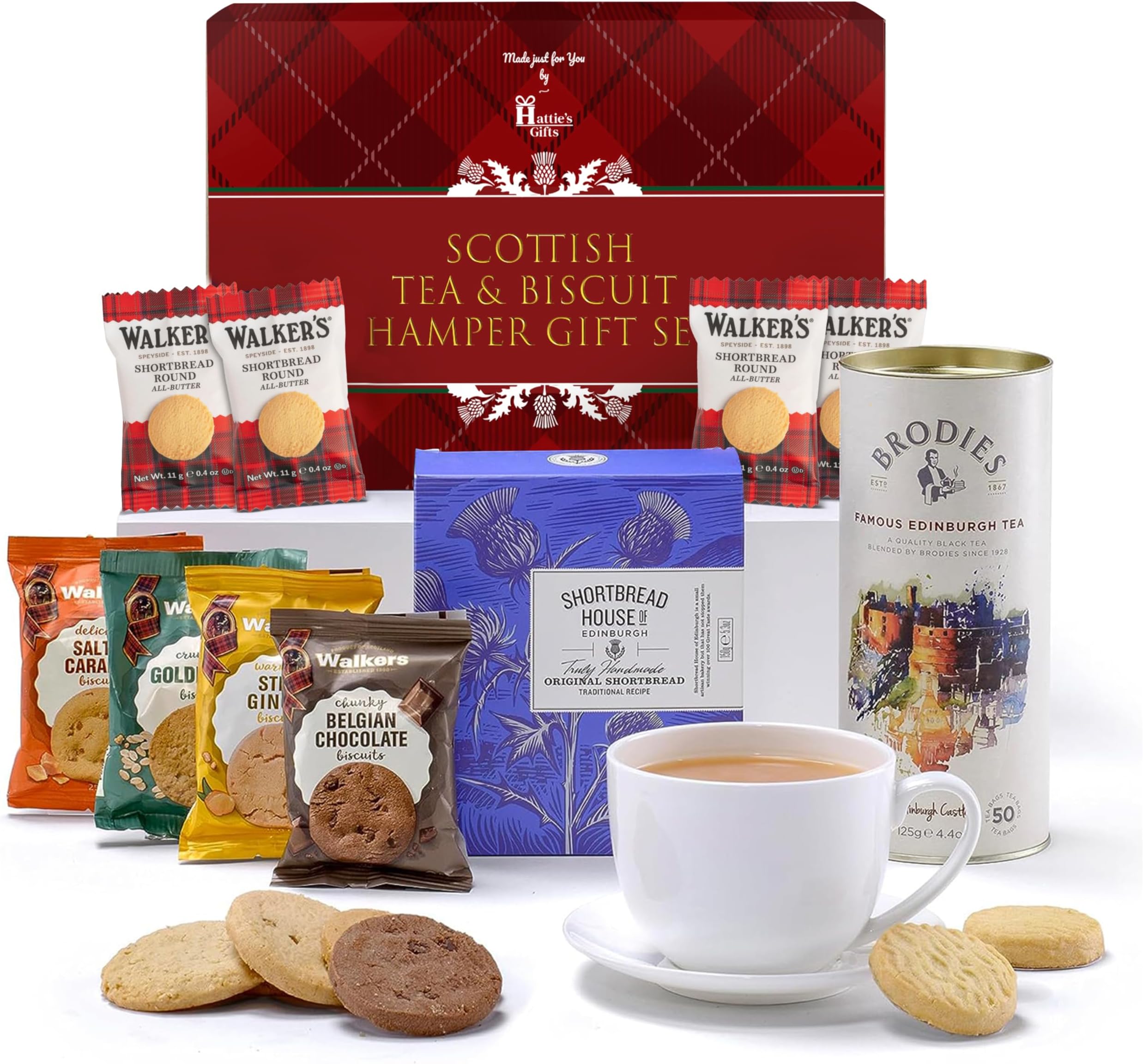 Tea and Biscuits Gift Set – Hattie's Gifts Scottish Afternoon Tea Hamper with Luxury Shortbread Assortment – Food Gifts for Women & Men