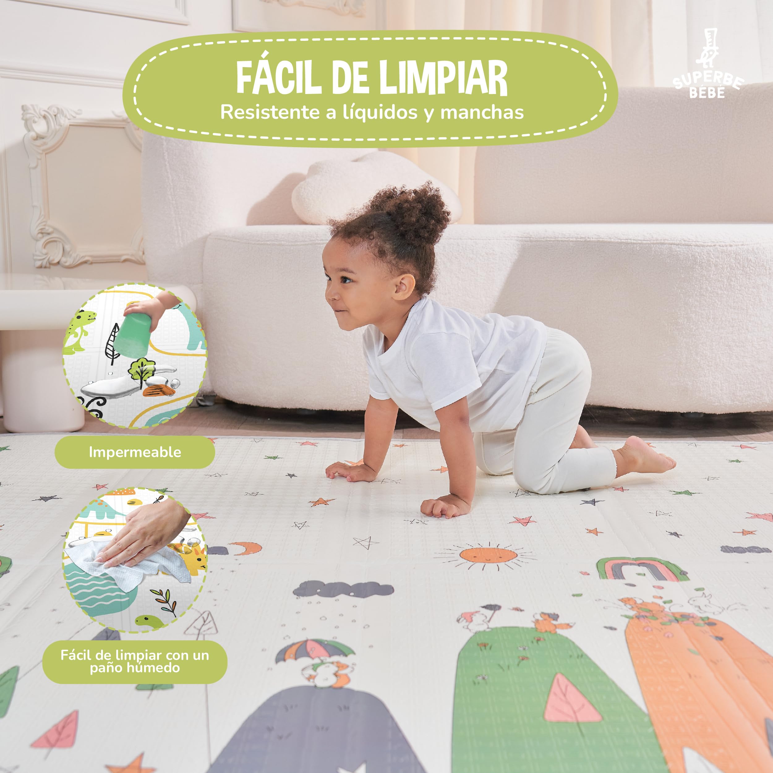 Alfombra Plegable Acolchada 150x180 - Manta Impermeable Reversible para Juegos de Bebé - Gimnasio y Actividades Infantiles