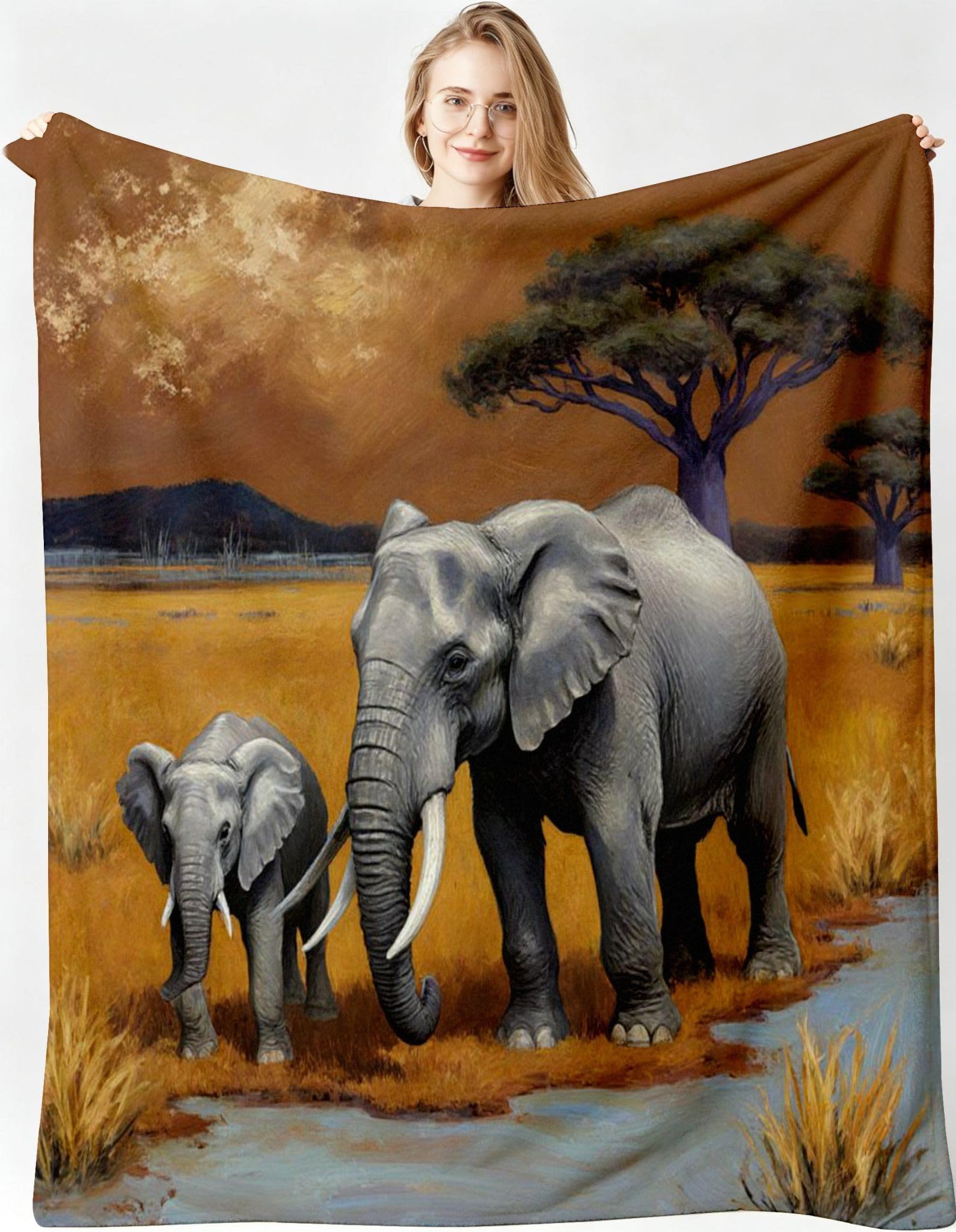 Manta Franela Sherpa 3D Elefante Marrón 240x260 para Cama 180-A242
