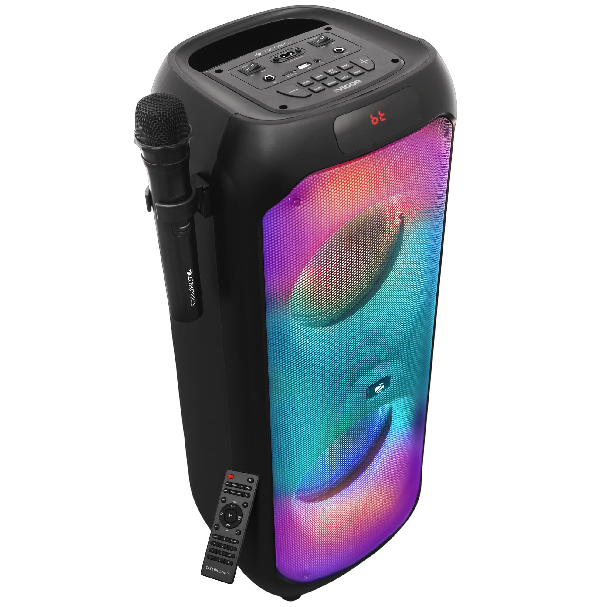 ZEBRONICS New Launch Vigor, Portable Bluetooth Speaker, 60 Watts, Upto 6h Backup, Bluetooth v5.0 | USB | mSD| FM | AUX, TWS, RGB LED, Karaoke, Included Wireless Microphone (B0DDKJ9SHV) Amazon Price History, Amazon Price Tracker