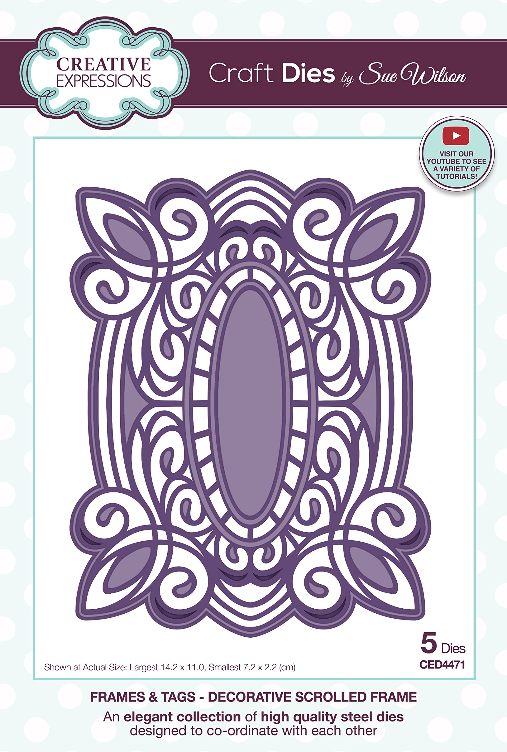Creative Expressions Sue Wilson Tags-Decorative Scrolled Frame-Craft, Metal, Largest die 14.2 x 11 cm