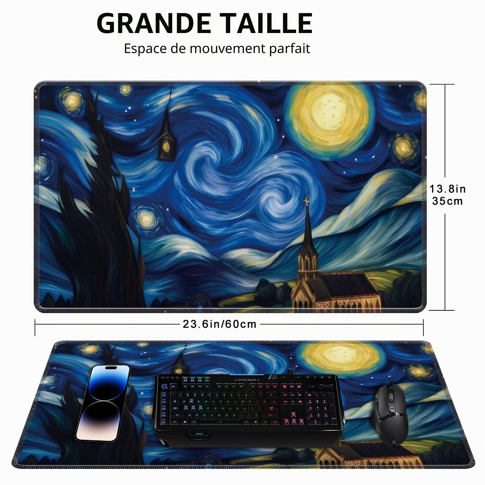 MTG Tapis de jeu, 61 x 35,5 cm, pour TCG MTG Tapis de jeu de cartes MTG avec zones, surface en caoutchouc lisse, tapis de jeu de combat (magie)