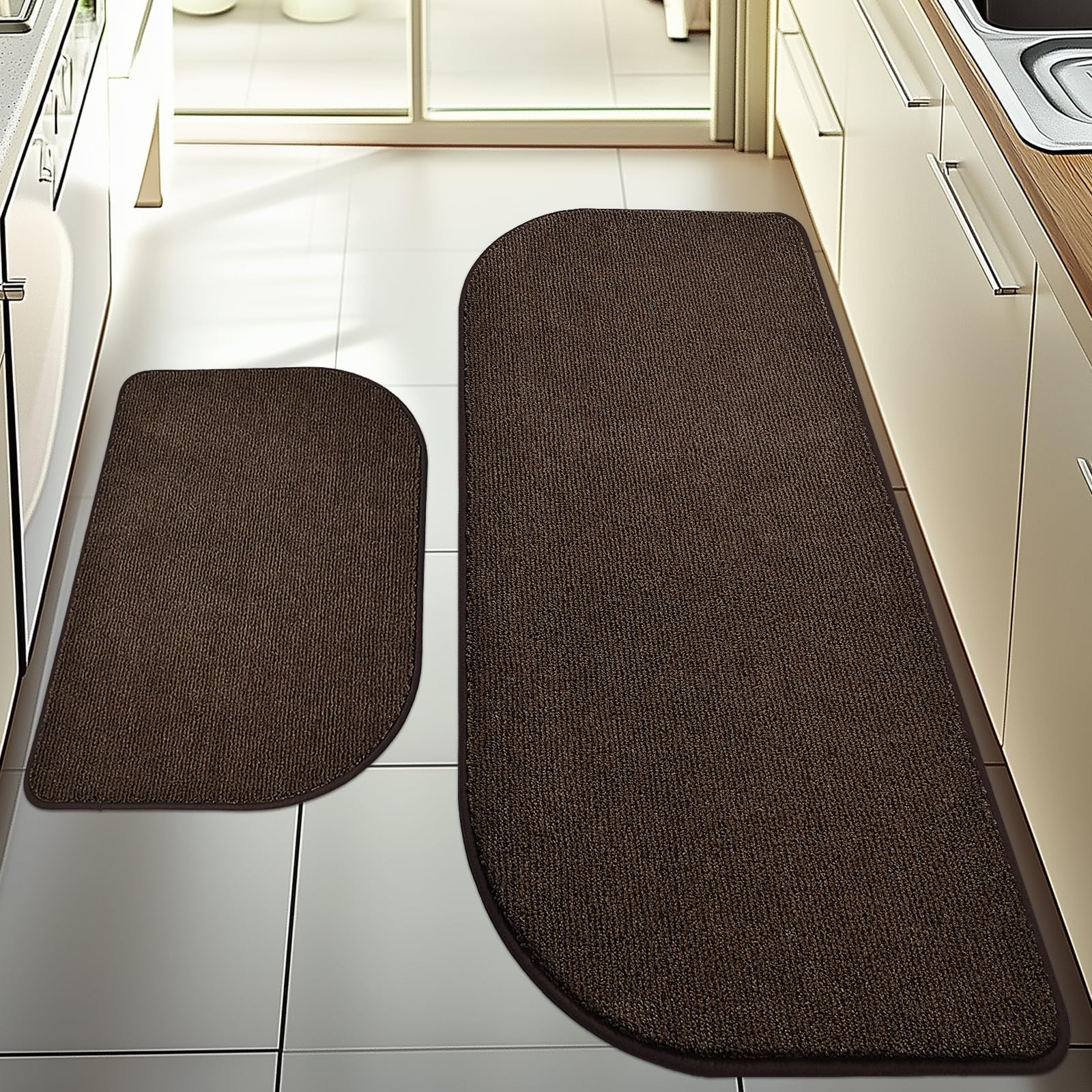 DOMUSTEX Washable Kitchen Rugs Set of 2 (24" x 35.5" + 24" x 59"), Non Slip Kitchen Mats for Floor, Absorbent Indoor Entryway Runner Rugs for Laundry,