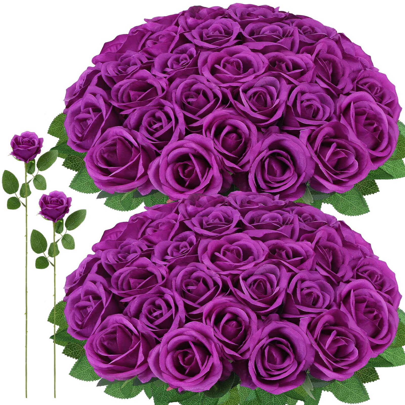 Ovveroche 72 Pcs Artificial Roses Purple Fake Silk Roses Realistic Roses Faux Flower Indoor Wedding Home Decor, Birthday Decorations