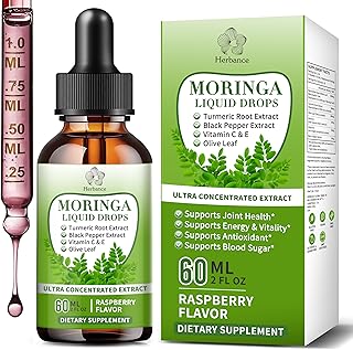 Moringa Liquid Drops, Pure Moringa Supplements w. Turmeric, Olive Leaf, Black Pepper, Vitamin C&E for Energy, Supports Antioxidant and Immune - 6X Stronger Than Capsules Powder (2 Fl Oz)