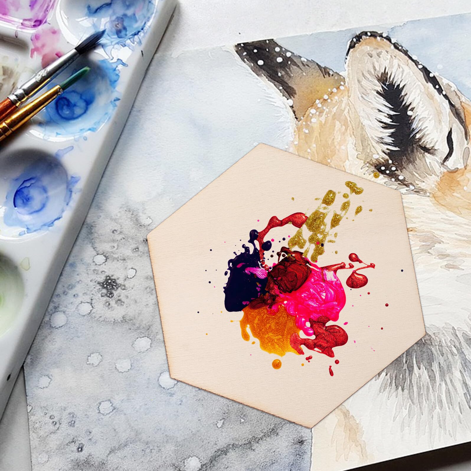 ifundom 100 Pezzi Esagonali in Legno Non Finito Beige per Progetti Fai da Te e Decorazioni Artistiche, Dischi a Forma di Esagono per Artigianato e Pittura Creativa