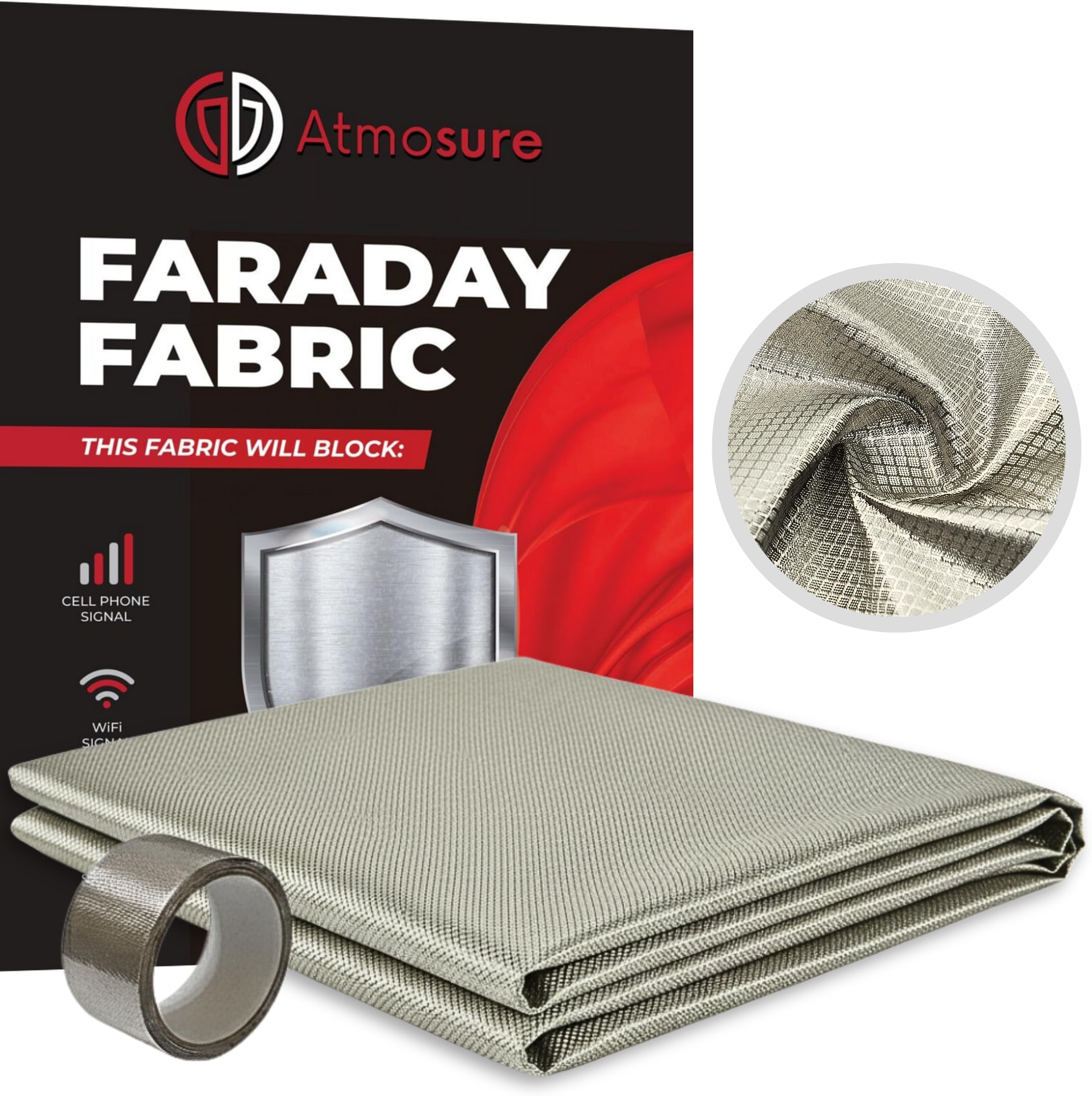 ATMOSURE Faraday Fabric & Tape Kit (1 Yard | 44"x36") – Copper-Nickel Shielding for RFID Blocking, Wireless Signal Isolation, DIY Applications