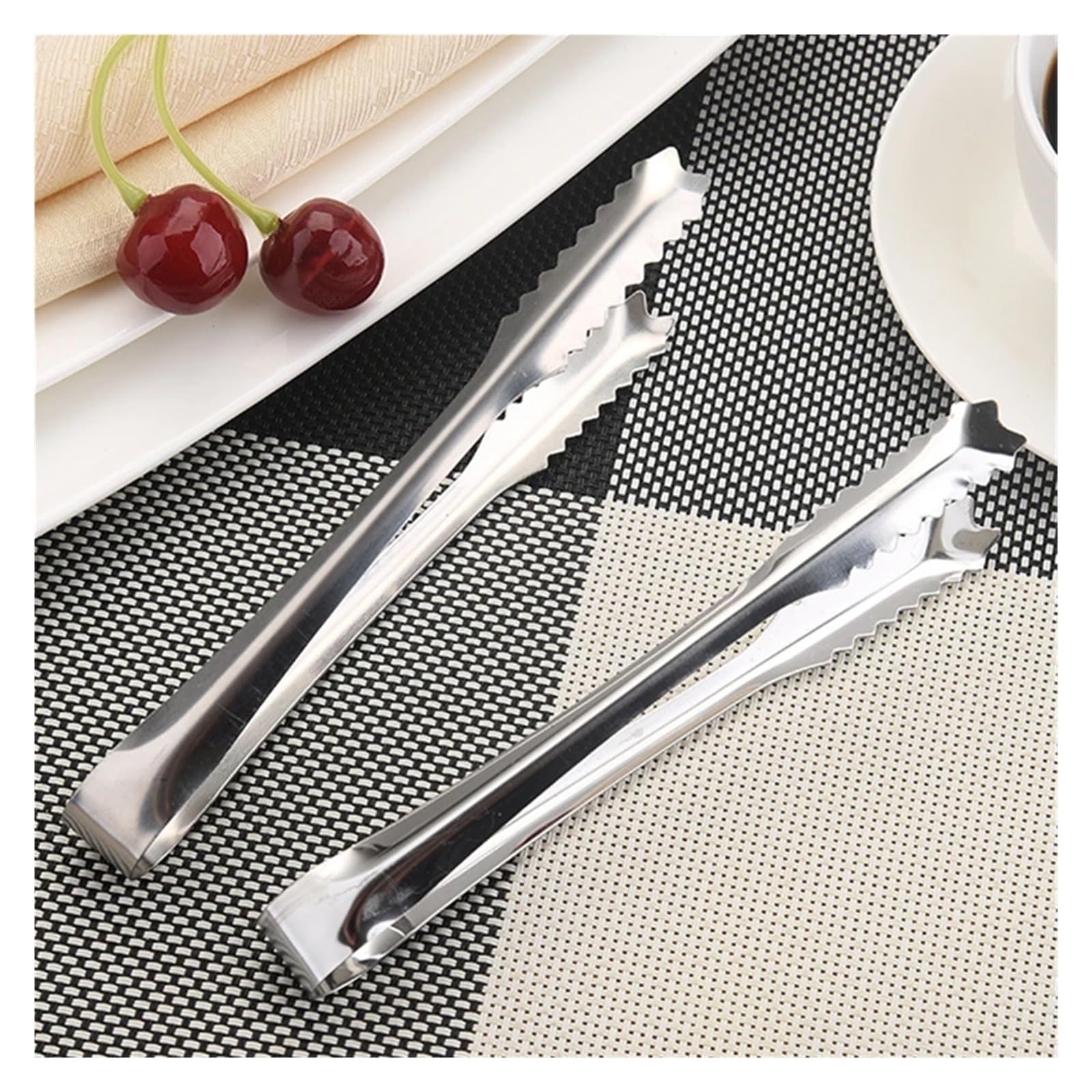 Pince à Aliments en Acier Inoxydable Lot de 10 Pinces à Sucre en Acier Inoxydable for glaçons, Pain, gâteaux, Aliments, Barbecue, Accessoires de Cuisine, ustensiles de Cuisson(10PCS 8 inch)