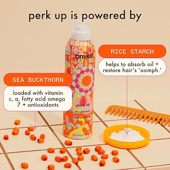 amika perk up talc-free dry shampoo | refreshes roots with a voluminous oomph between washes, no white residue, absorbs oil + reduces odor, for all hair types