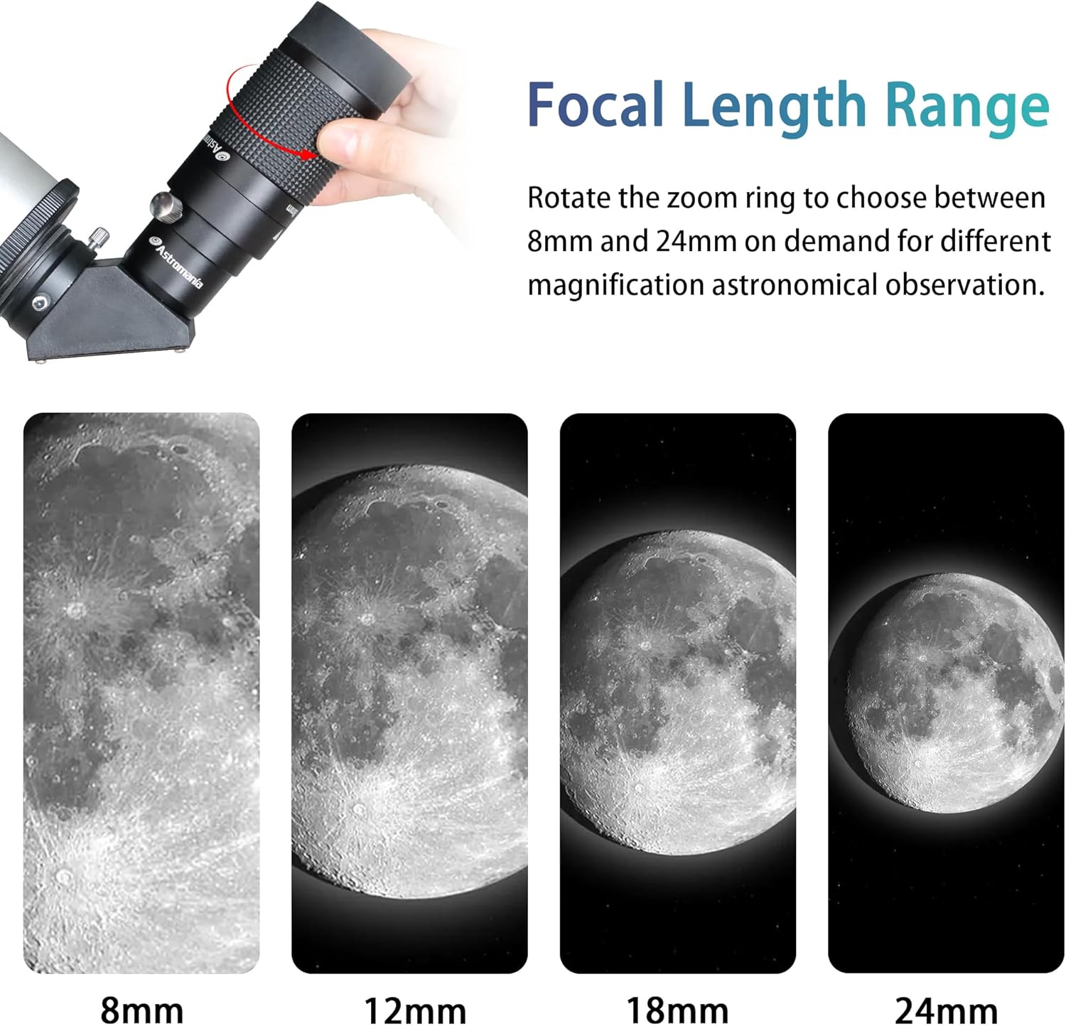 Astromania Telescope Eyepiece 25mm, Wide Angle 58 Degree - Bundle with - Zoom Eyepiece for Telescope 8-24mm